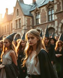 Capture the enchanting essence of a magical school during golden hour with this candid street photography collection.  Witnes