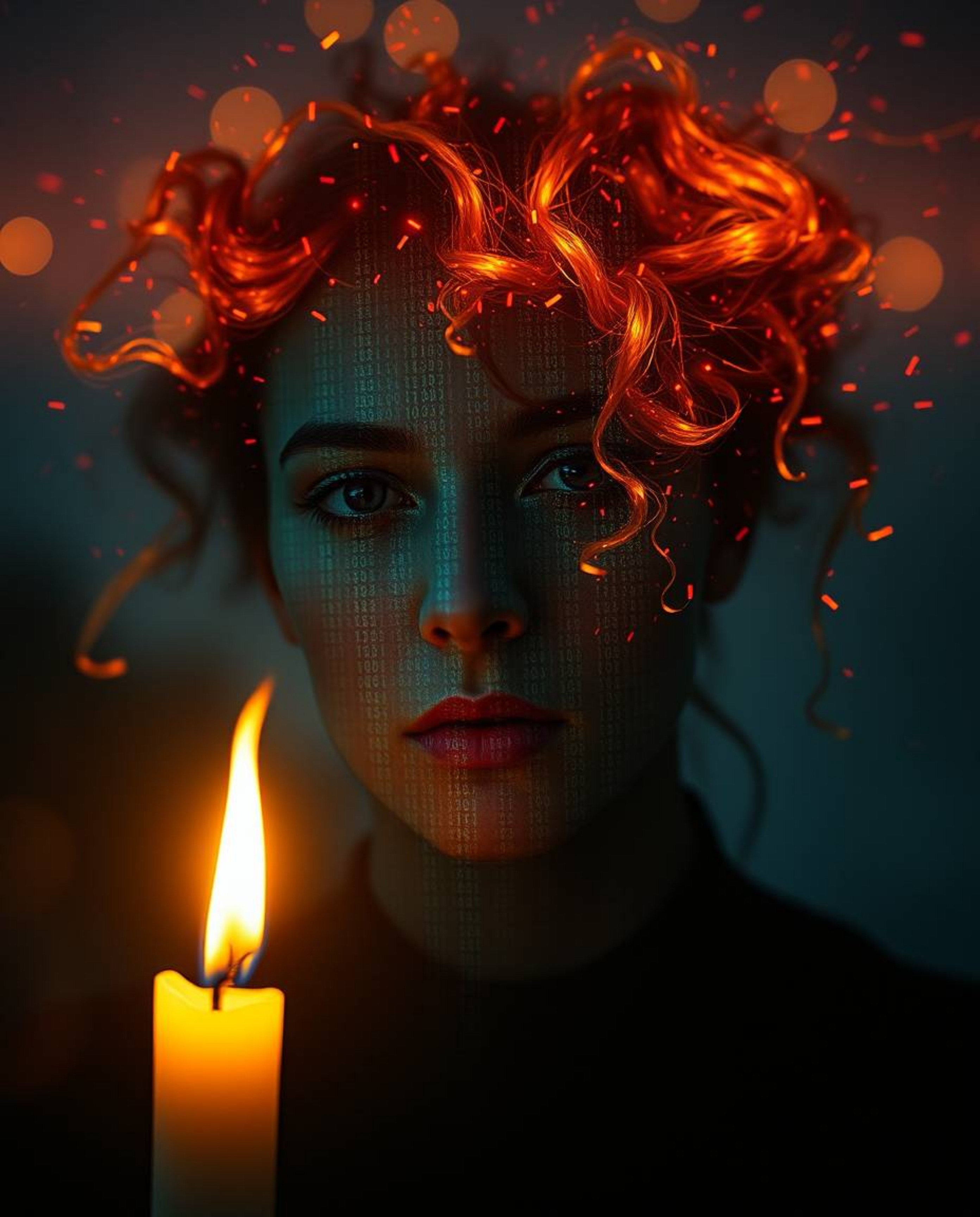 Explore a captivating collection of surreal digital art.  Witness a human face morphing into a mesmerizing data stream, bathe