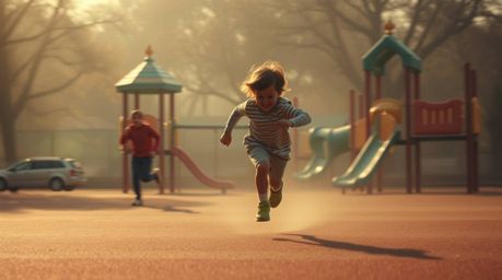 Experience a captivating cinematic scene of a dramatic slow-motion run through a playground.  The visuals are enhanced by smo