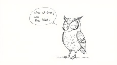 A whimsical, hand-drawn sketch in the style of Pixar depicts a blind owl with textured pencil strokes, ingeniously teaching b
