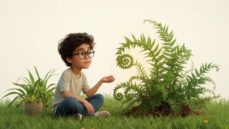 A vibrant, high-resolution stock photo in Pixar's whimsical style, featuring a bright-eyed, bespectacled young prodigy sittin