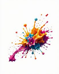Explore this symbolic traditional tattoo art print featuring abstract 3D colorful splash shapes seemingly floating in space, 