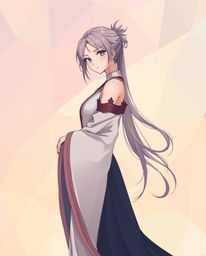 This captivating artwork showcases an Isekai anime style with a graceful and elegant figure set against a striking geometric 