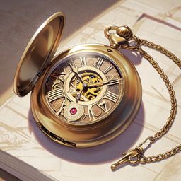 A beautifully polished brass pocket watch rests on a soft linen cloth, showcasing its intricate engravings. This scene evokes