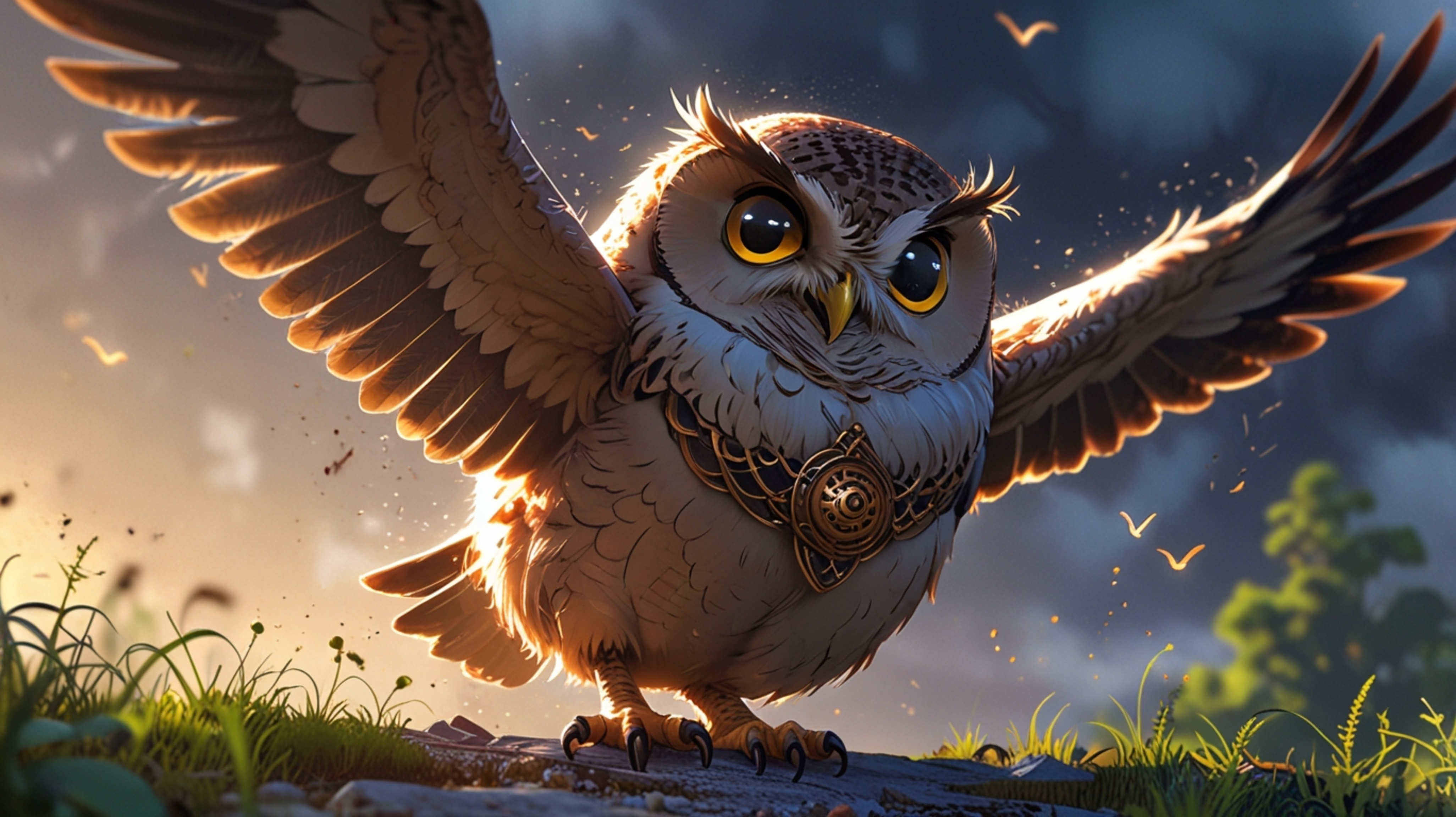 A heartwarming and beautifully rendered scene, created in a fusion of Pixar and anime styles, depicts a wise blind owl teachi