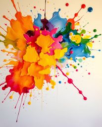 Experience a vibrant explosion of colorful paint splashes across a pristine white canvas, a mesmerizing display of abstract a