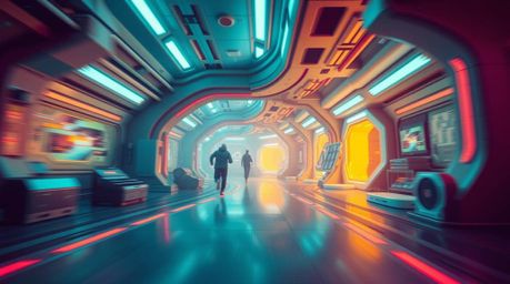 Experience a visually stunning journey through a futuristic playground in slow motion, bathed in a seamless gradient of vibra