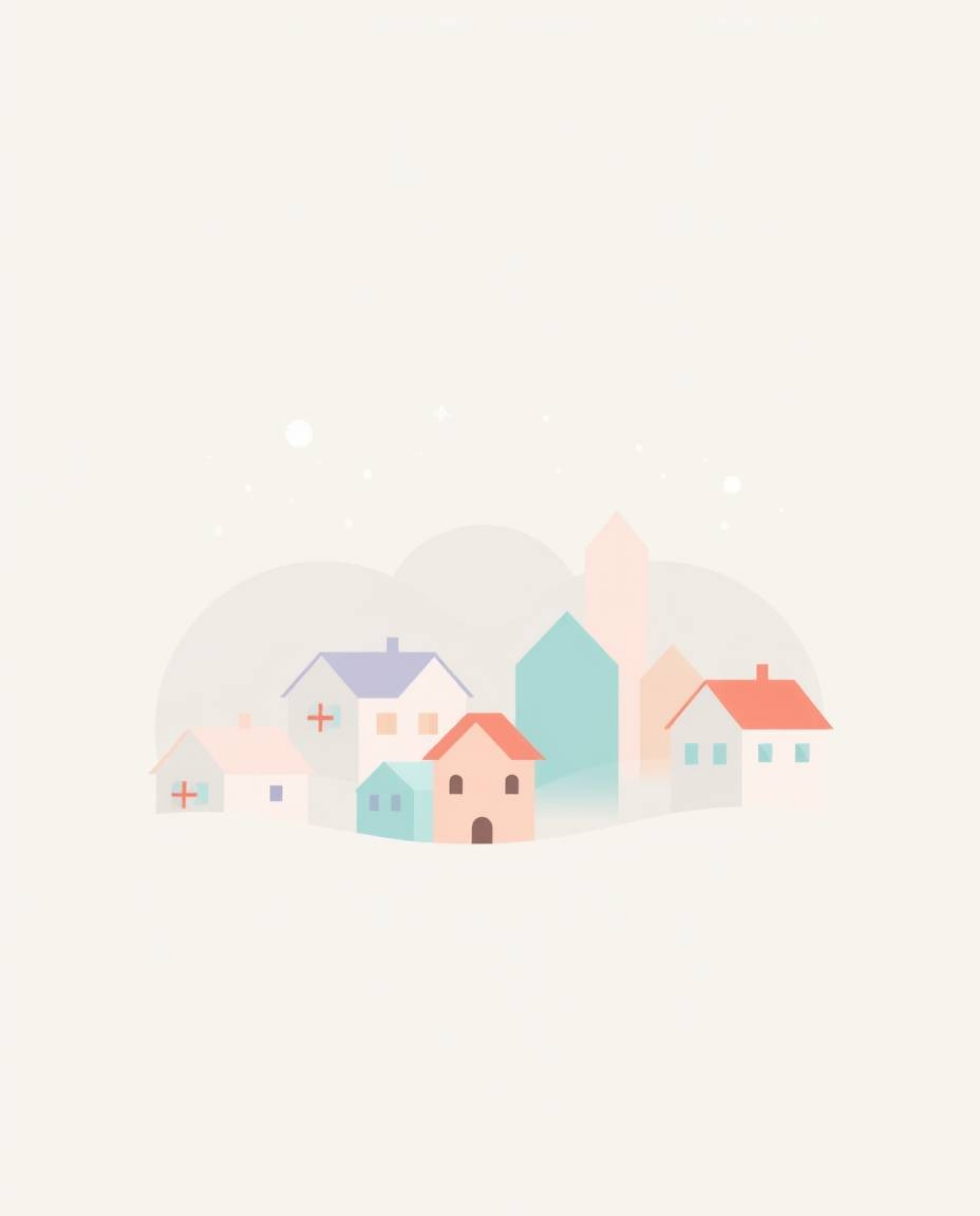 A soft, dreamy logo design featuring a sleepy town with pastel-colored geometric houses.  The illustration uses a balanced, s