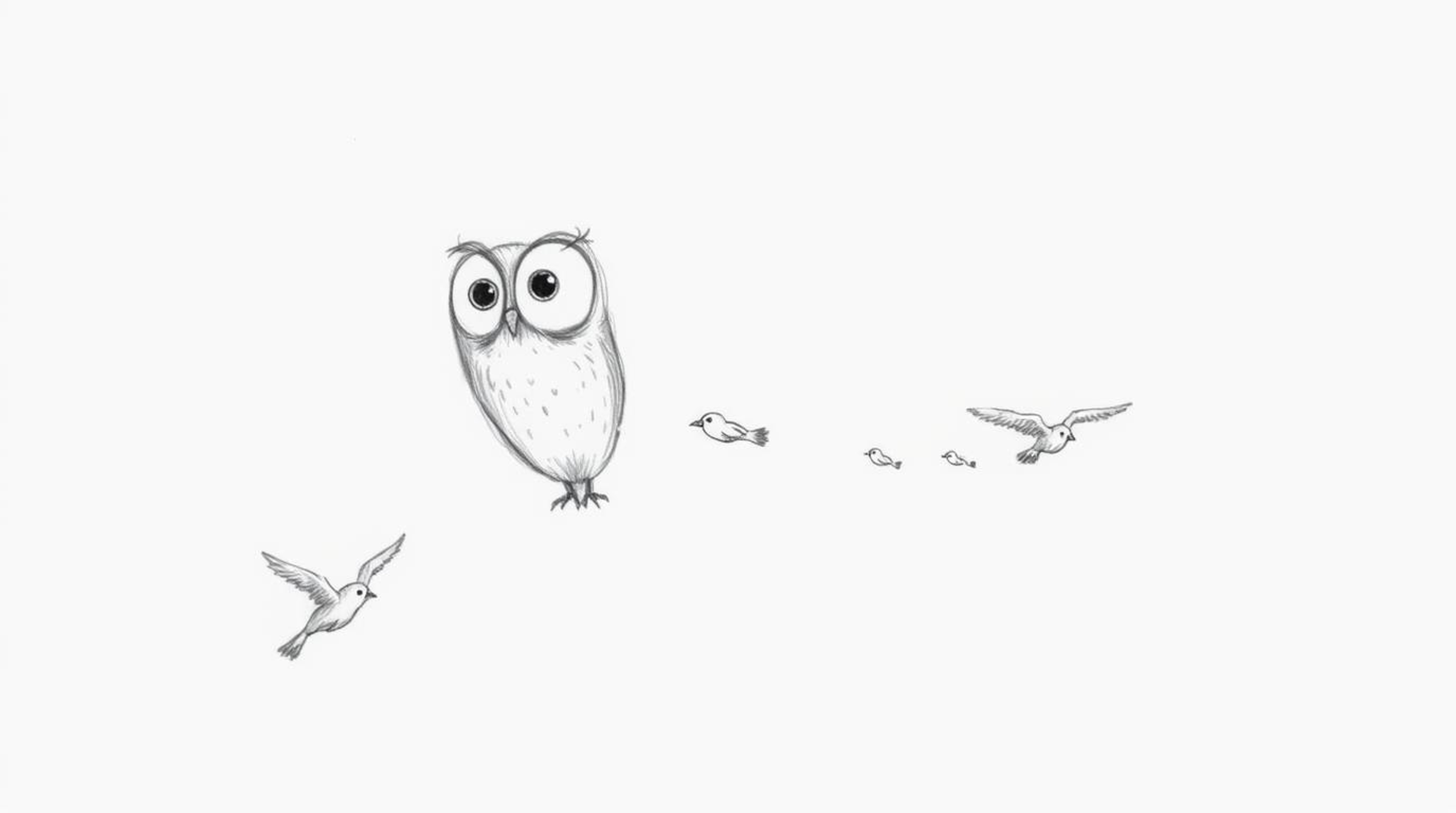 A heartwarming Pixar-style animation concept featuring a blind owl with large, round eyes, hand-drawn with textured pencil st