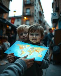 Discover captivating street photography showcasing an adorable subject with charming features.  A glowing map is projected on