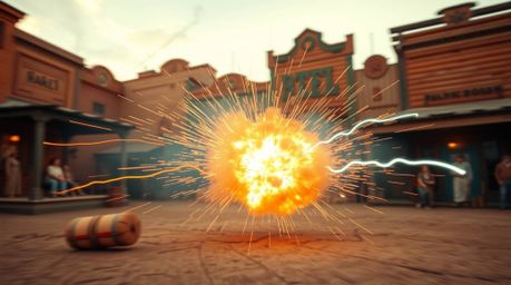 Witness a classic exploding TNT gag brought to life in the wild west through a captivating long exposure photograph. The imag