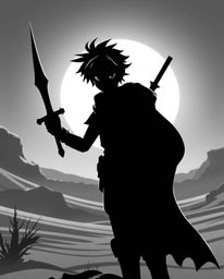 A brave hero embarks on a timeless Disney-style desert adventure.  This classic black and white silhouette, dramatically back