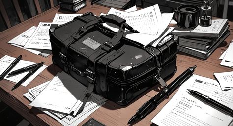 Capture the essence of timeless elegance with this image showcasing a vintage leather briefcase atop a rustic wooden desk.  T