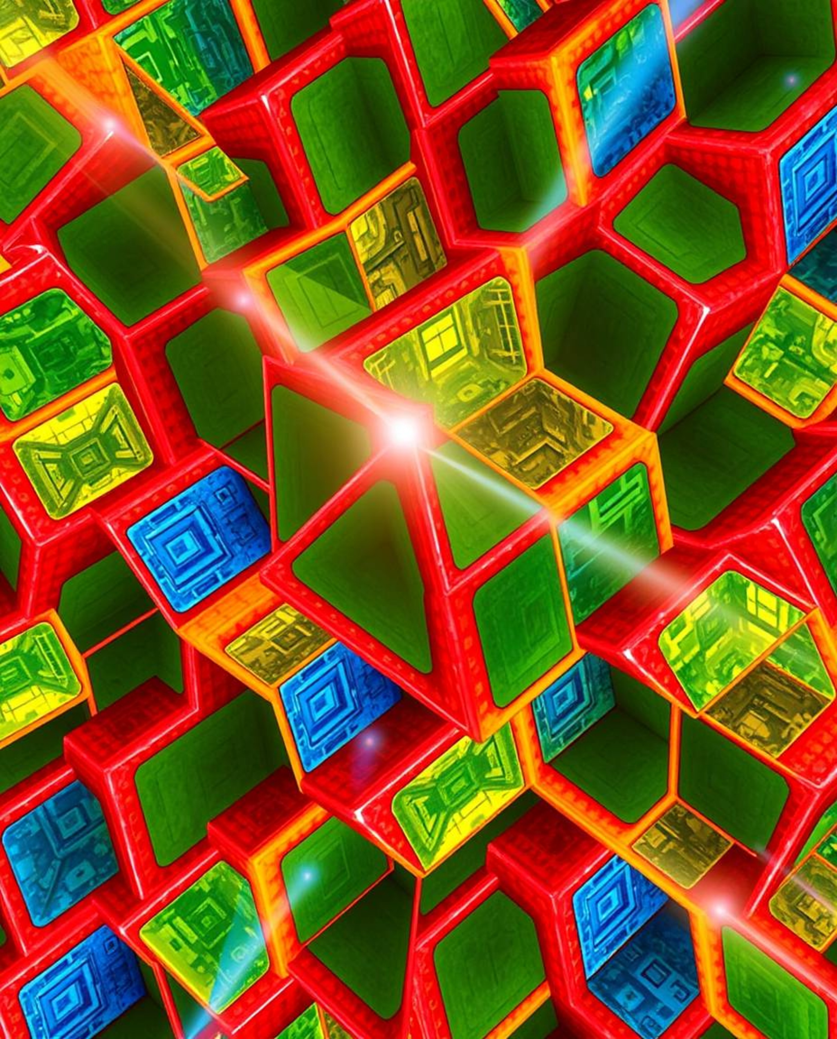 This artwork features a captivating repetitive cube pattern rendered in the style of Escher's impossible geometry. The piece 