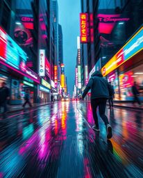 Explore a vibrant and dynamic cityscape under a wet, rainy sky. This collection captures precise architectural details splash