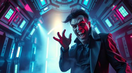 Witness a hilarious meltdown of a villain within a stunning, high-tech lair.  Experience vibrant iridescent colors, realistic