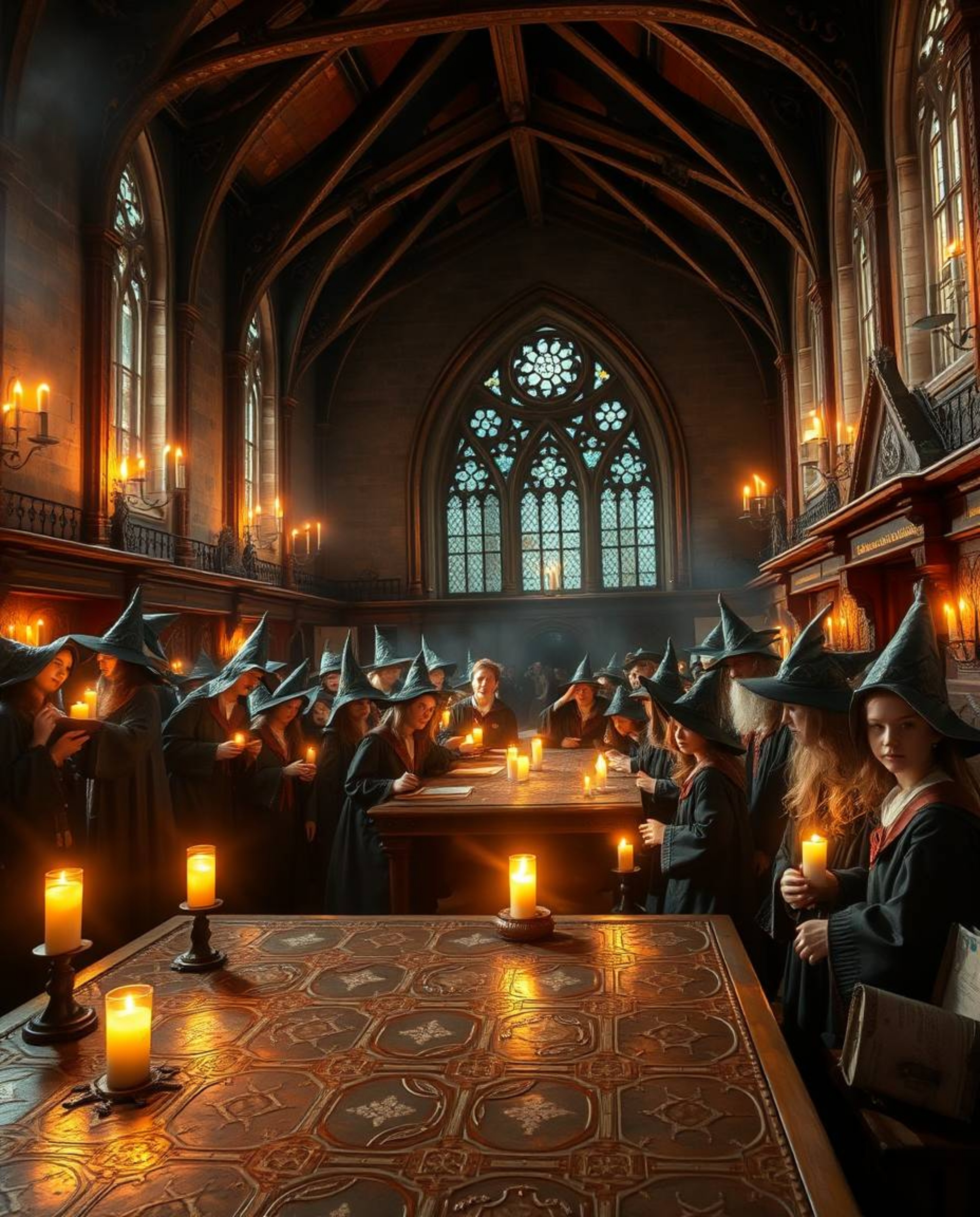 Discover a breathtaking depiction of a magical school brimming with young wizards.  This grand, epic scene is masterfully ill