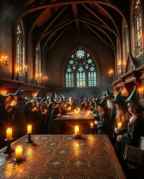 Discover a breathtaking depiction of a magical school brimming with young wizards. This grand, epic scene is masterfully ill
