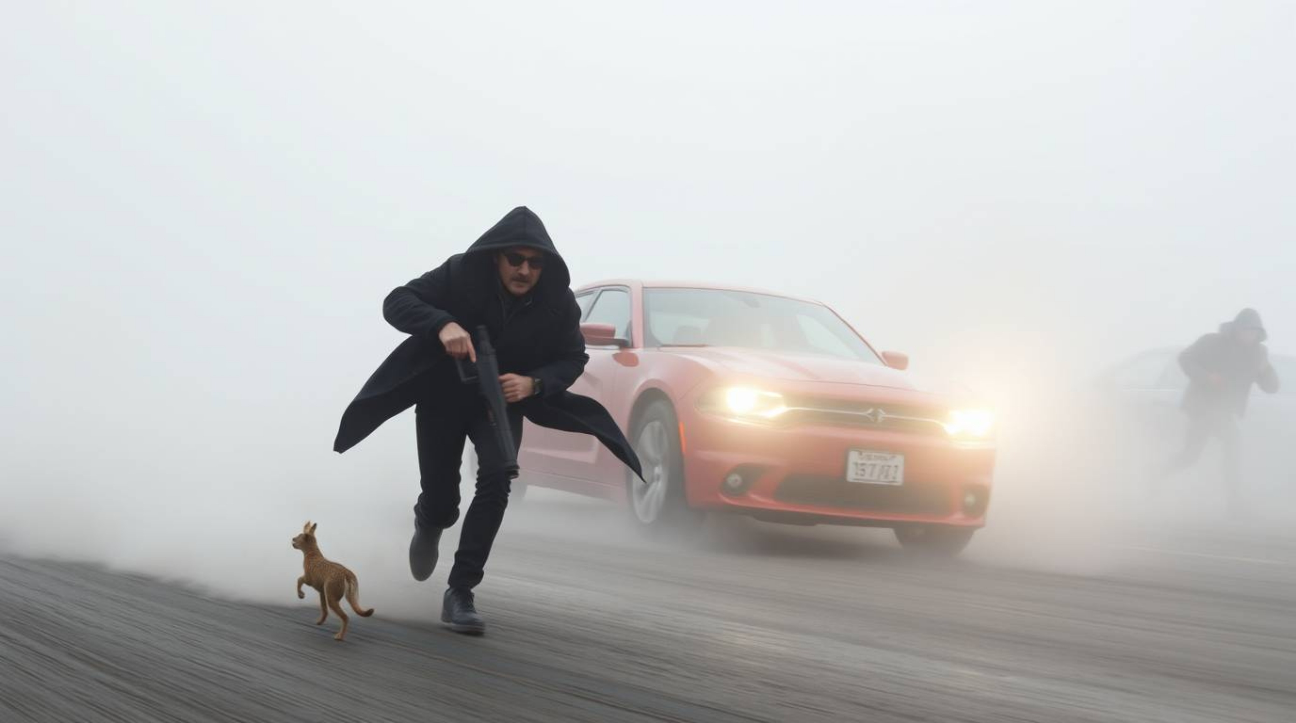 Experience a thrilling chase scene brought to life with exaggerated squash and stretch animation, set within a thick fog that