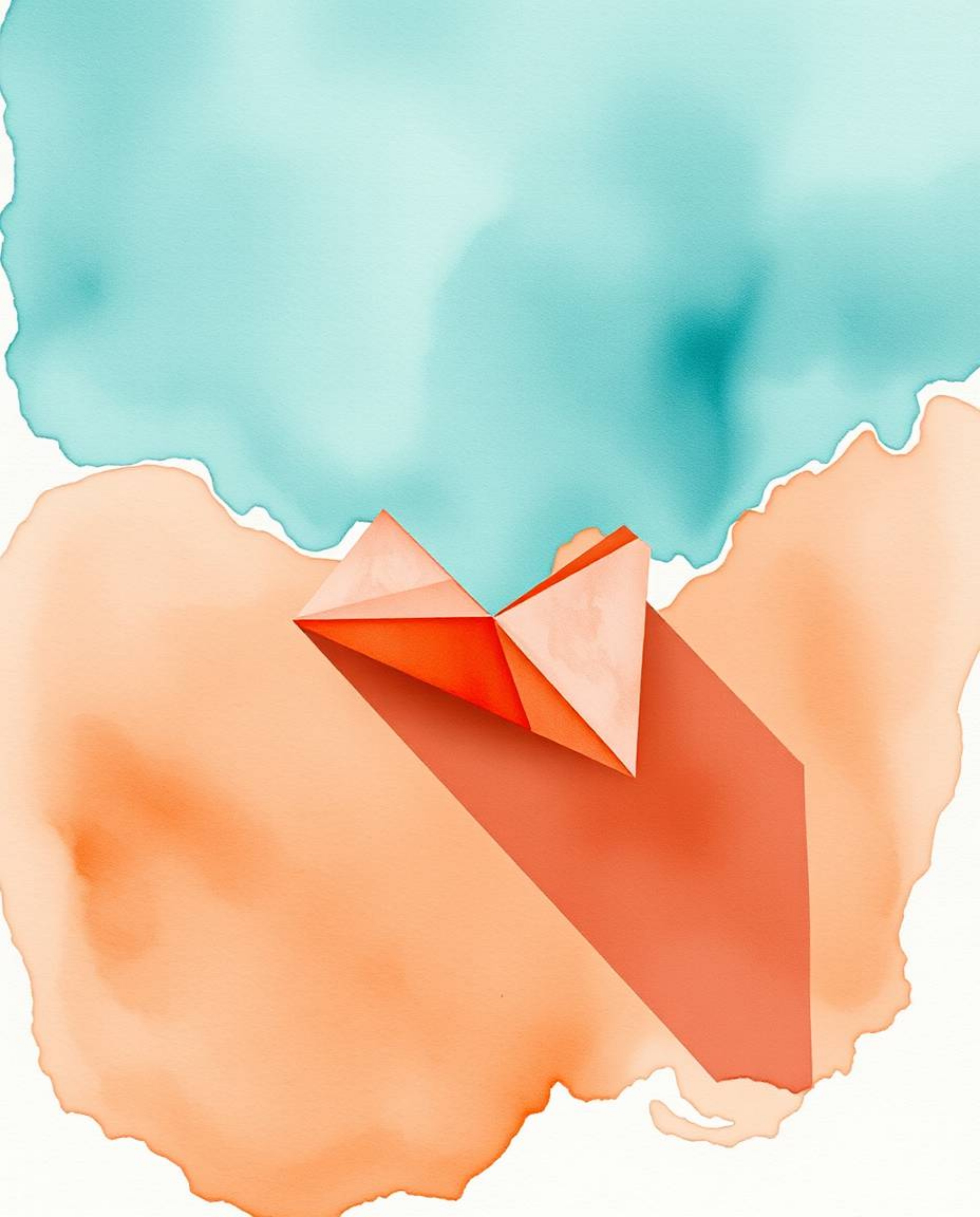 A captivating watercolor painting features a stunning 3D geometric pattern reminiscent of folded paper.  The artwork showcase