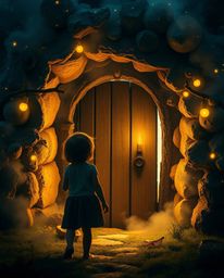 Discover a captivating visual journey of a child stumbling upon a magical portal in their backyard. This surreal and dreamli
