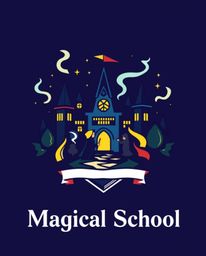 A modern, minimalist logo design for a magical school filled with young wizards.  The design features clean lines, balanced s