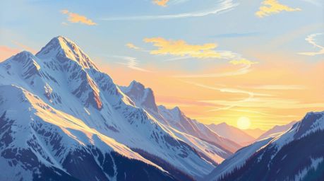 This collection showcases stunning oil paintings depicting snow-covered mountains bathed in the soft glow of pastel sunsets. 