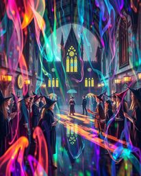 Discover a mesmerizing visual journey through a magical school brimming with young wizards. Iridescent colors and reflections