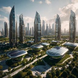 Imagine a city of the future where sleek, solar-powered skyscrapers pierce the clouds, seamlessly blending technology with na