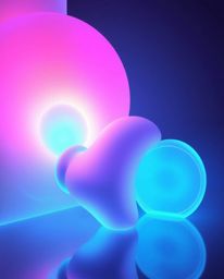 Experience a vibrant display of glowing bioluminescent colors illuminating 3D shapes with smooth gradient textures, inspired 