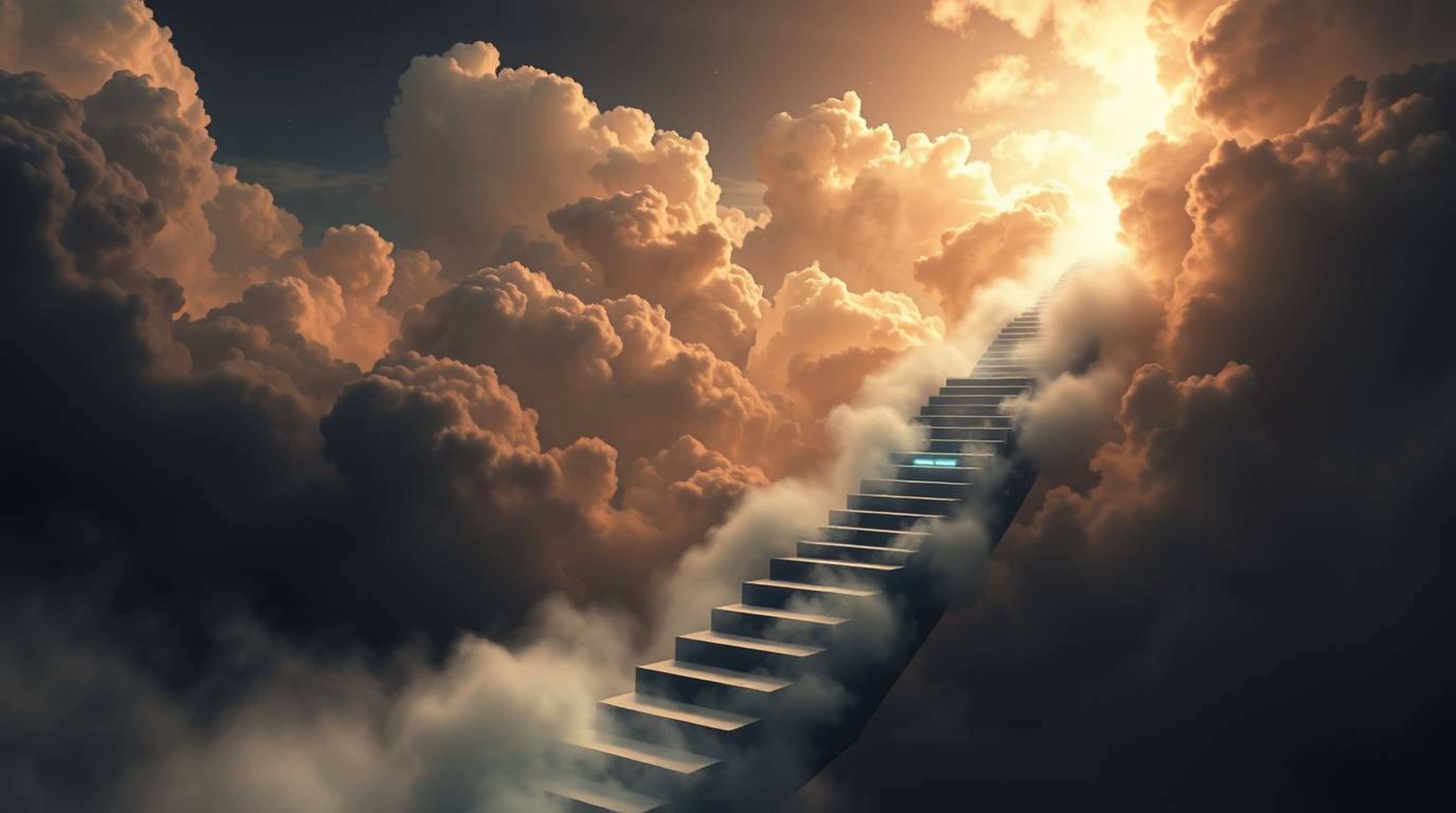 Explore a mesmerizing digital painting featuring a high-contrast, low-key lighting scheme. A winding stairway, crafted from s