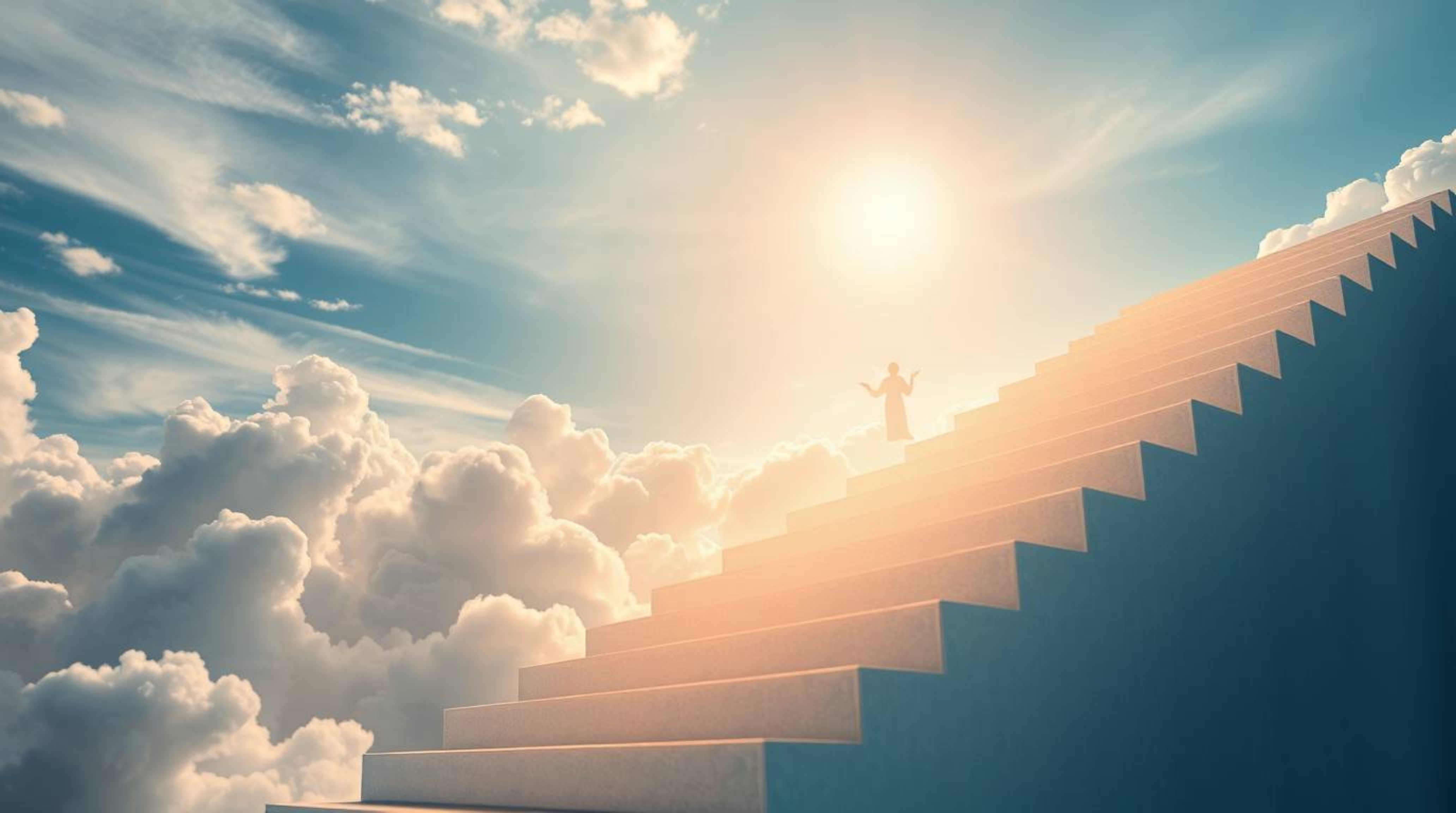 A breathtaking high-resolution stock photo capturing an extreme macro close-up view of steps of light ascending into a cloudy