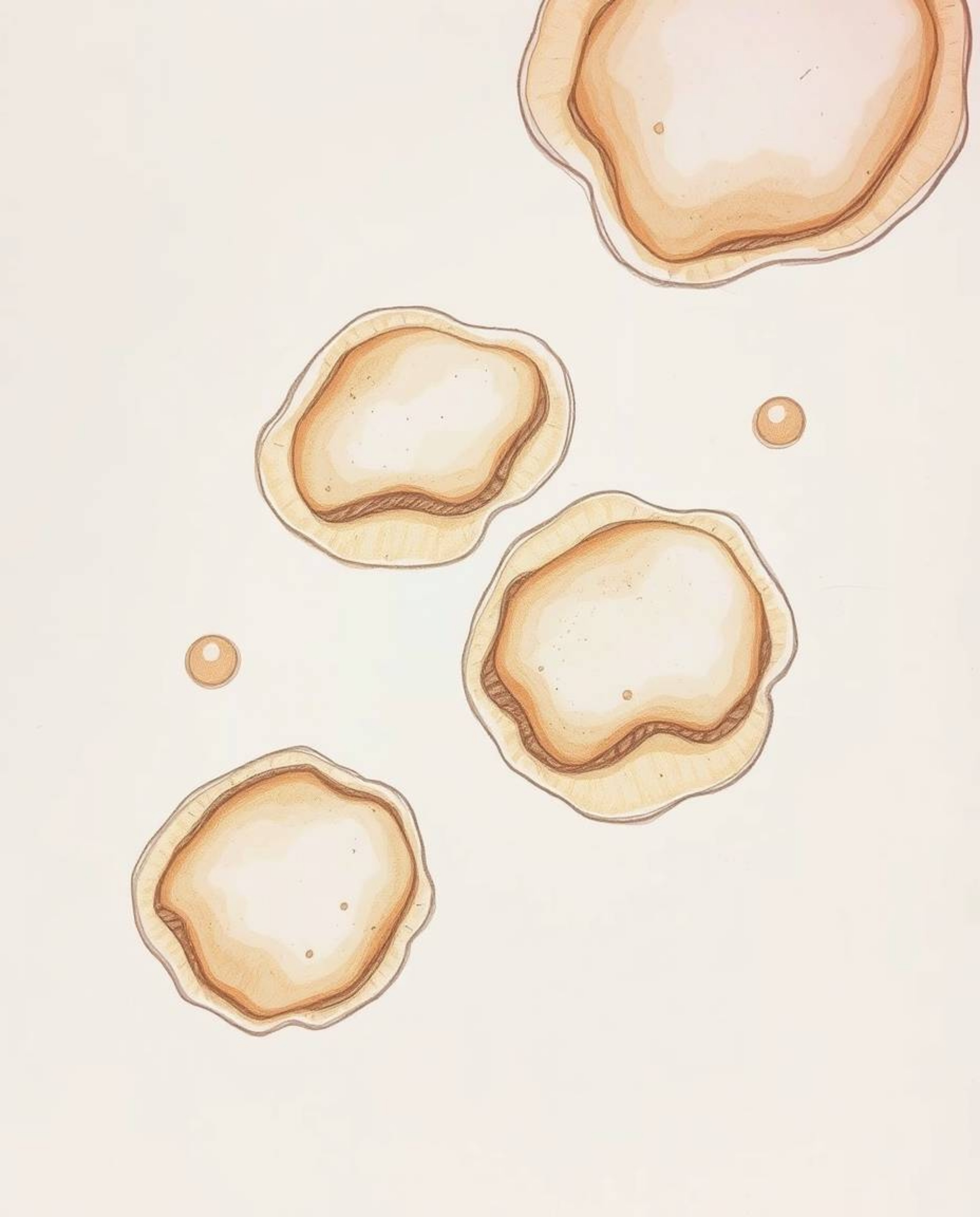 A hand-drawn sketch showcasing ethereal floating 3D blobs of fluid jelly, rendered in natural earth tones like browns and bei
