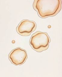A hand-drawn sketch showcasing ethereal floating 3D blobs of fluid jelly, rendered in natural earth tones like browns and bei