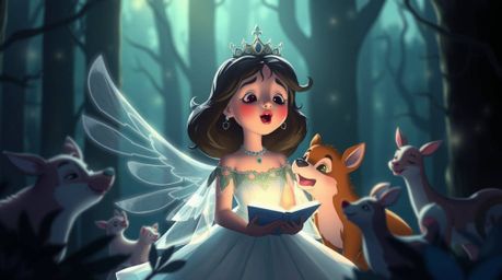 Immerse yourself in a mystical atmosphere with this vintage 2D animation featuring an ethereal princess singing with forest a