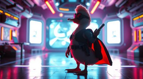 Immerse yourself in a futuristic sci-fi scene bursting with vibrant colors. This lively and energetic image features a silhou