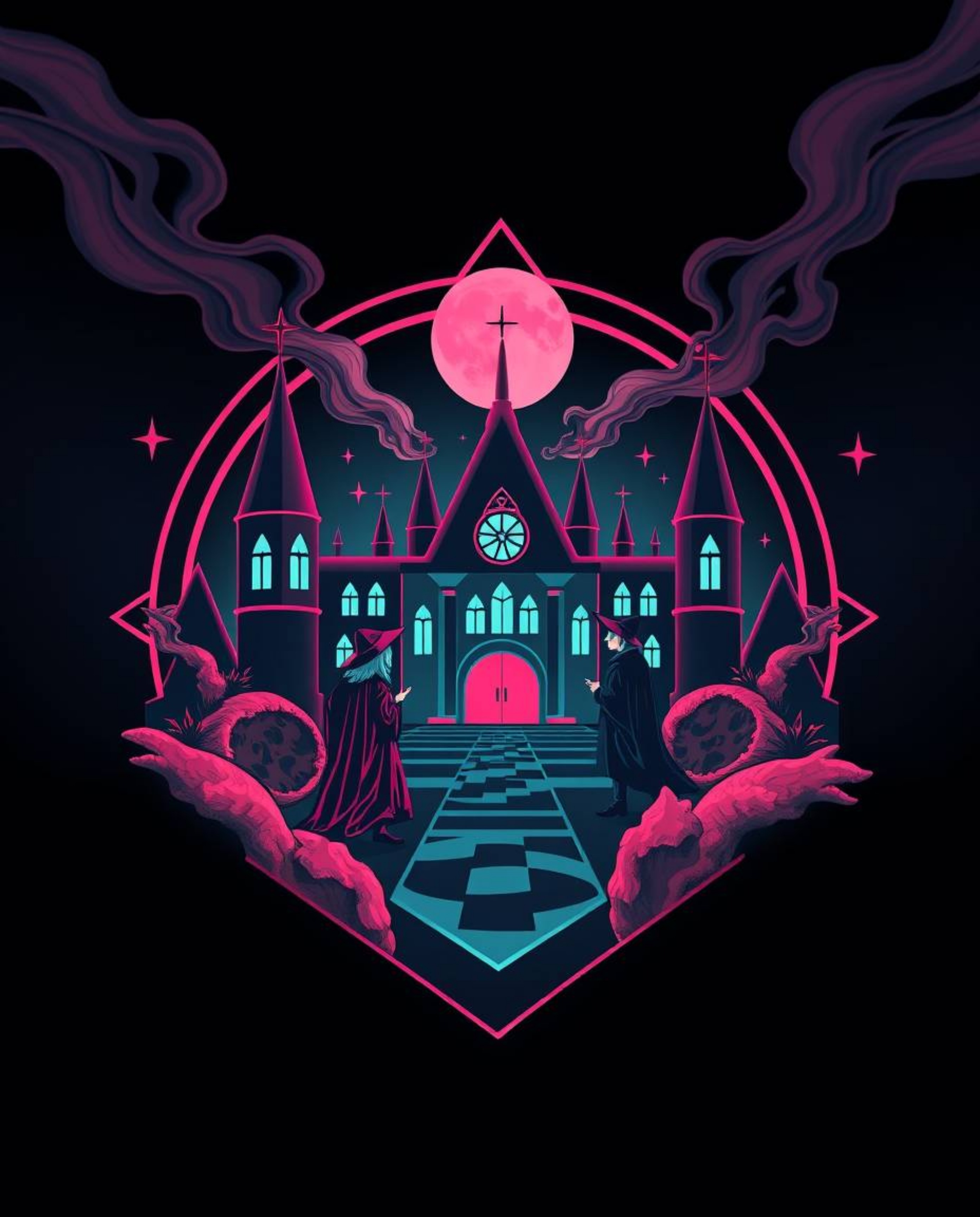 This surreal logo design features a magical school filled with young wizards, inspired by otherworldly infrared tones. Geomet