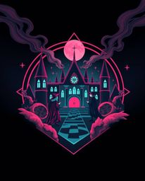 This surreal logo design features a magical school filled with young wizards, inspired by otherworldly infrared tones. Geomet