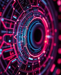 Explore a mesmerizing extreme macro close-up of a futuristic digital interface featuring intricate geometric patterns and a c