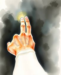 A captivating watercolor painting depicts a hand emerging from darkness, reaching towards a source of light.  The artwork uti