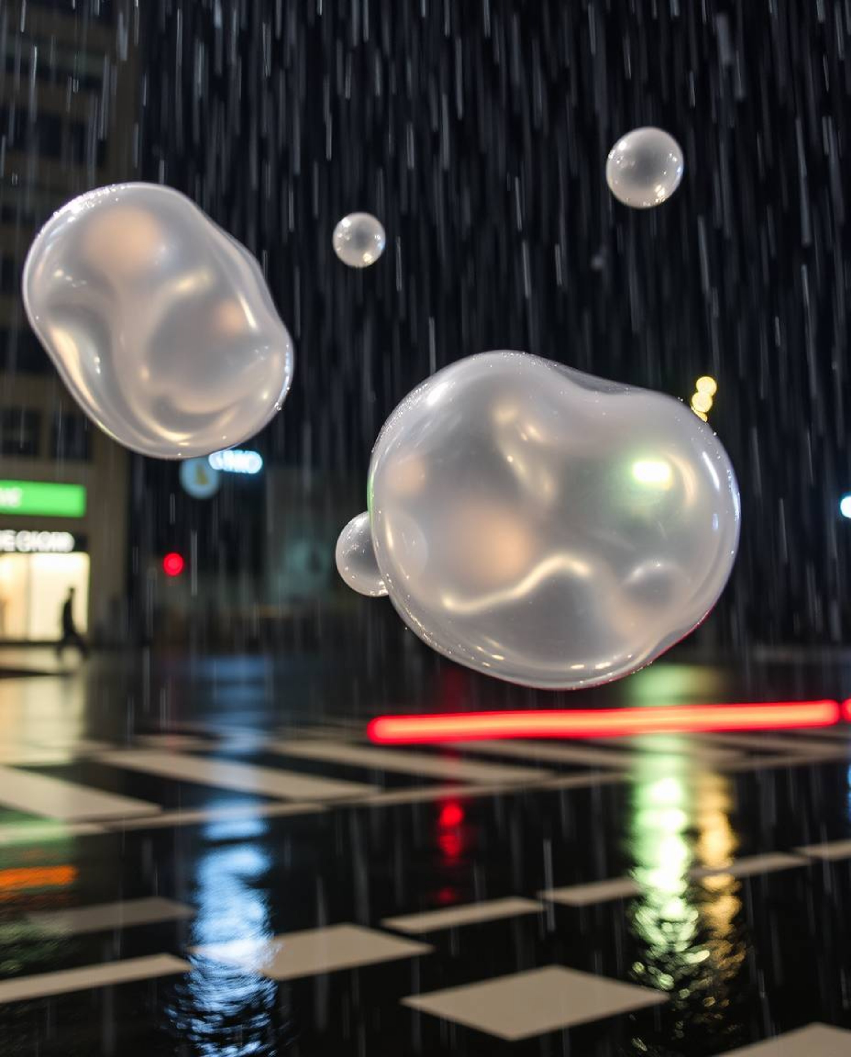 This collection showcases stunning long exposure photographs and 3D renders featuring translucent, fluid organic blobs floati