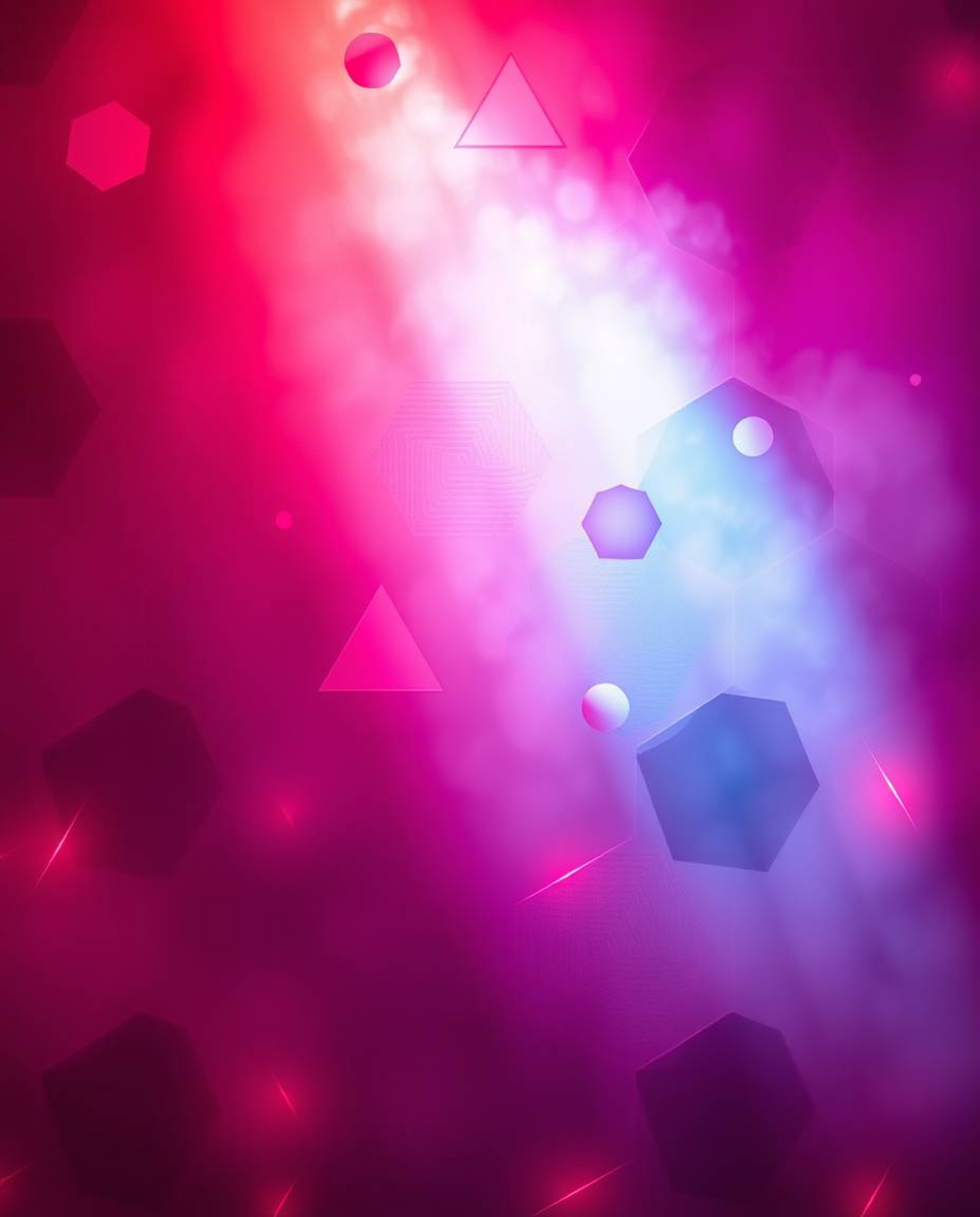 A captivating image showcasing a seamless geometric pattern of hexagons and triangles, bathed in a neon color palette.  Inten
