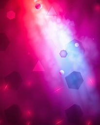 A captivating image showcasing a seamless geometric pattern of hexagons and triangles, bathed in a neon color palette.  Inten