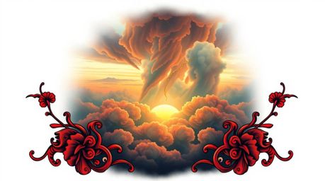 A captivating symbolic traditional tattoo art print featuring vibrant colors and complex ornamental designs.  The image showc