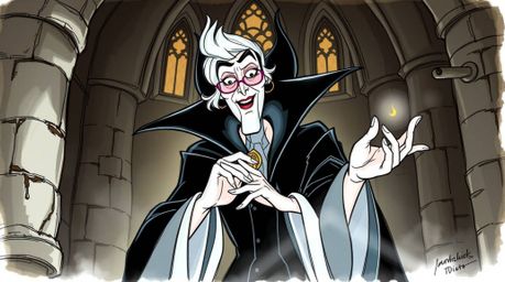 Explore a captivating color sketchnote featuring a classic Disney villain with elegant, refined features casting a powerful s