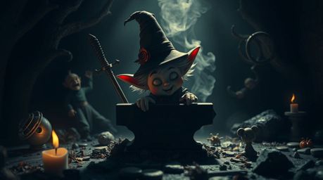 Explore a surreal, dreamlike world rendered with dramatic chiaroscuro lighting. Witness an adorable, yet mischievous trickste