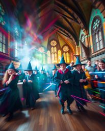 Explore the enchanting world of a magical school brimming with young wizards, captured through dynamic photography techniques