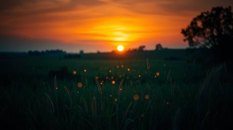 A captivating long exposure photograph depicts a rich, deep teal sunset over a tranquil meadow.  As the sun dips below the ho
