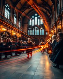 Capture the essence of a magical school brimming with young wizards in a warm golden glow through the art of long exposure ph