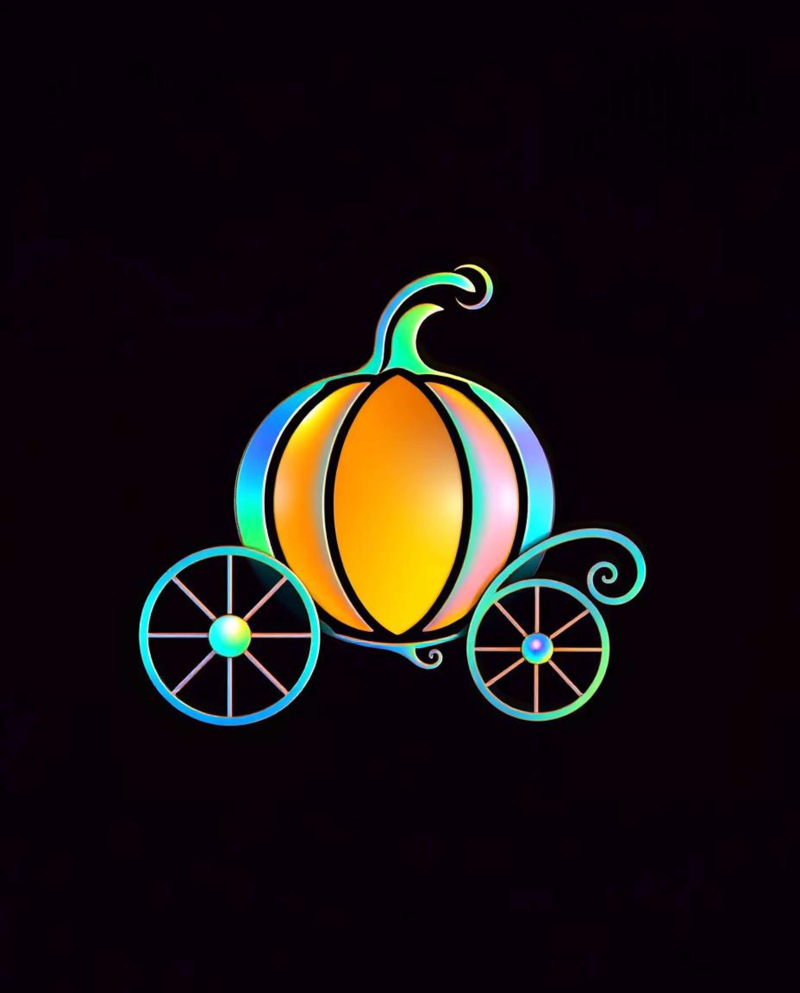 Witness a magical transformation as an iridescent pumpkin morphs into a stunning carriage, depicted with clean lines and geom
